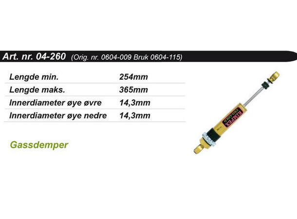 Støtdemper Arctic Cat Bakre Kimpex Gold 0604-009/0604-115/0604-169/0604-158 